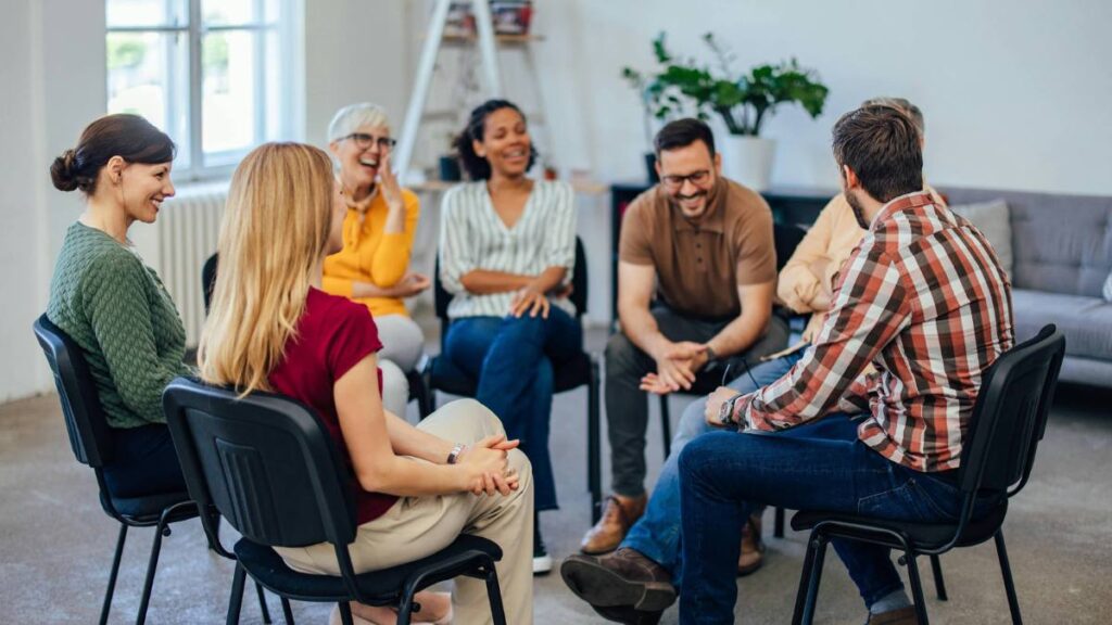 Supportive group therapy session at Georgia detox center. 